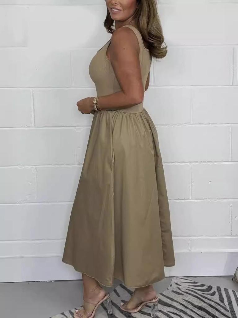 2026 Summer Women's High-End Waist-Cinched Casual Dress - Hot Selling Solid Color Skirt