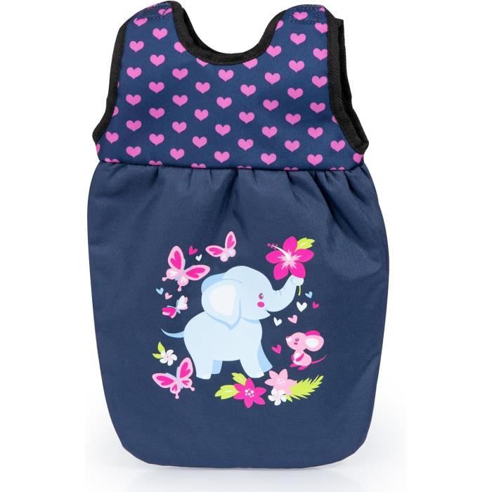 Sac de couchage 43 cm pour bébé-poupées - bayer design - bleu avec éléphant et cœurs