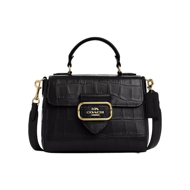 

COACH Morgan 21 simple crocodile leather pattern hardware buckle snap flap leather shoulder handbag small women s black чорний