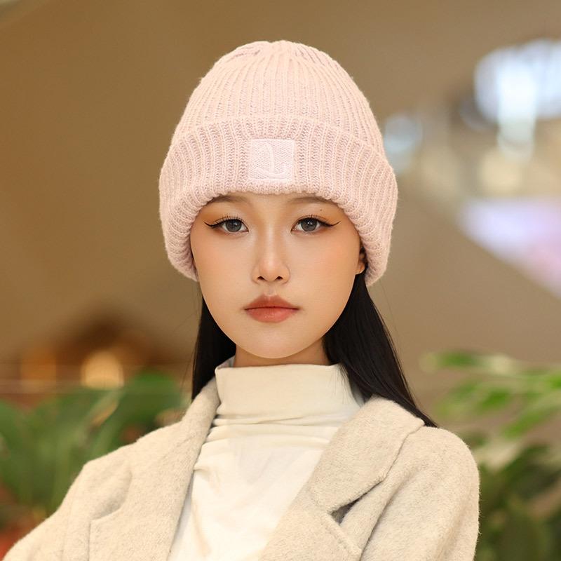 Big head circumference thick wool hat women's autumn and winter loose warm pile cold hat big face small knitted ear hat