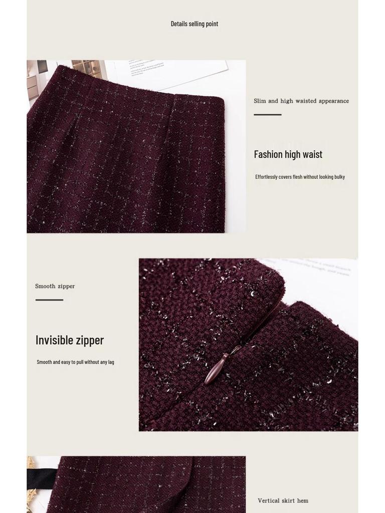 Lux Women's Sequin Tweed French-Style Wool Skirt for Autumn/Winter 2025