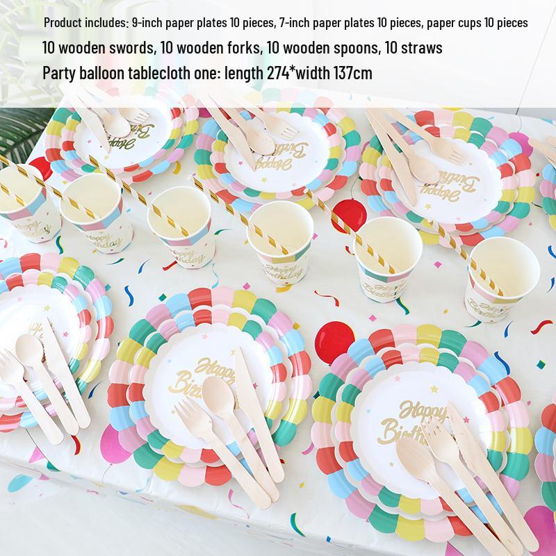 Kids' Party Disposable Tableware: Birthday Tablecloth, Cake Plates, and Dessert Table Decor