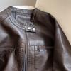 2025 Retro Hong Kong Style Women's PU Leather Motorcycle Jacket - Spring/Autumn, Short Petite Loose Fit, Stand Collar