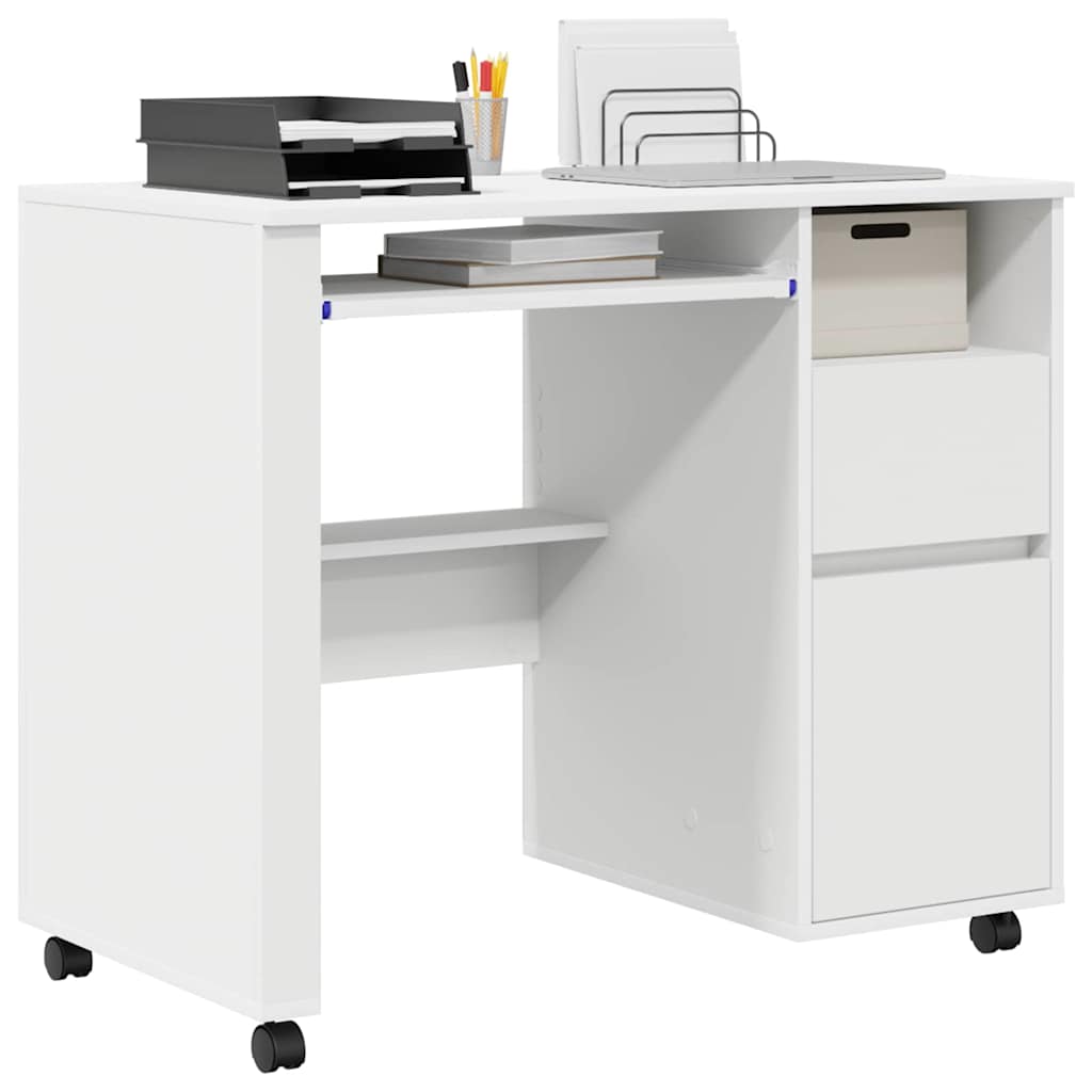 Rolling Table with Shelf White 91 x 50 x 77 cm Particleboard