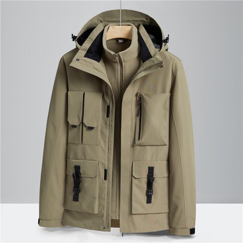 

HJCAMEL Мужской отстегивающийся зимний флисовый ветрозащитный водонепроницаемый костюм для активного отдыха 3-в-1 XXL армия зеленый