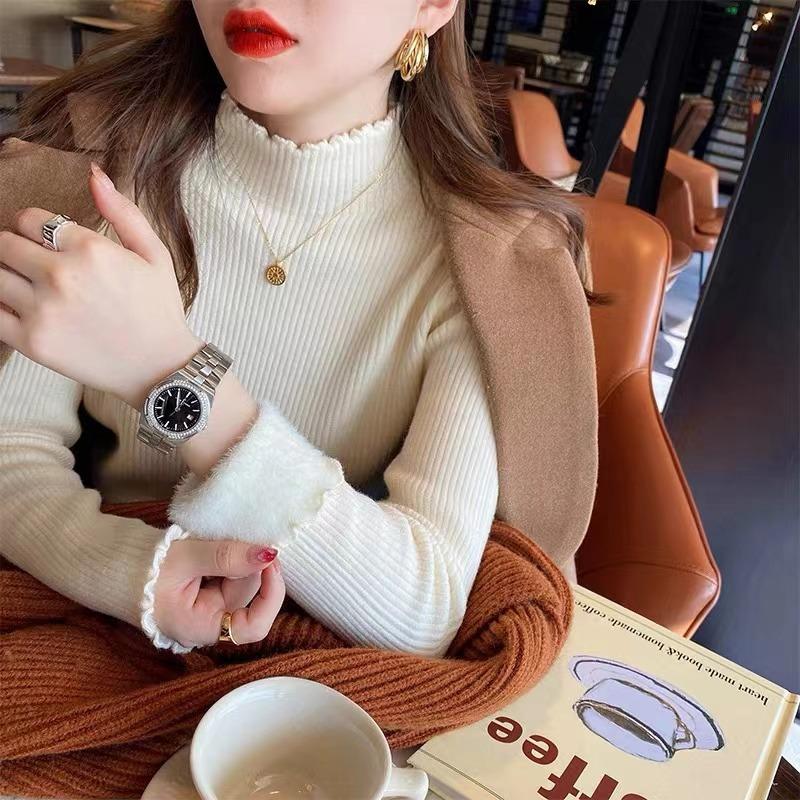 Autumn Half High Neck Velvet Pullover Sweaters Women Tops Long Sleeve  Fleece Knitted Sweater Woman Fashion Elegant Winter Knitwear Jumpers 24953