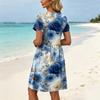 Women Short Sleeve Casual Dress Crew Neck Cloud Print Loose Fit Soft Fabric Summer Mini Dress for Daily Wear