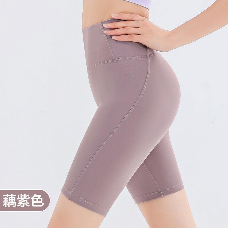 Sports shorts yoga pants 2025 lycra nude feeling no embarrassment line high waist hip lift exercise five points running fitness cycling shorts women