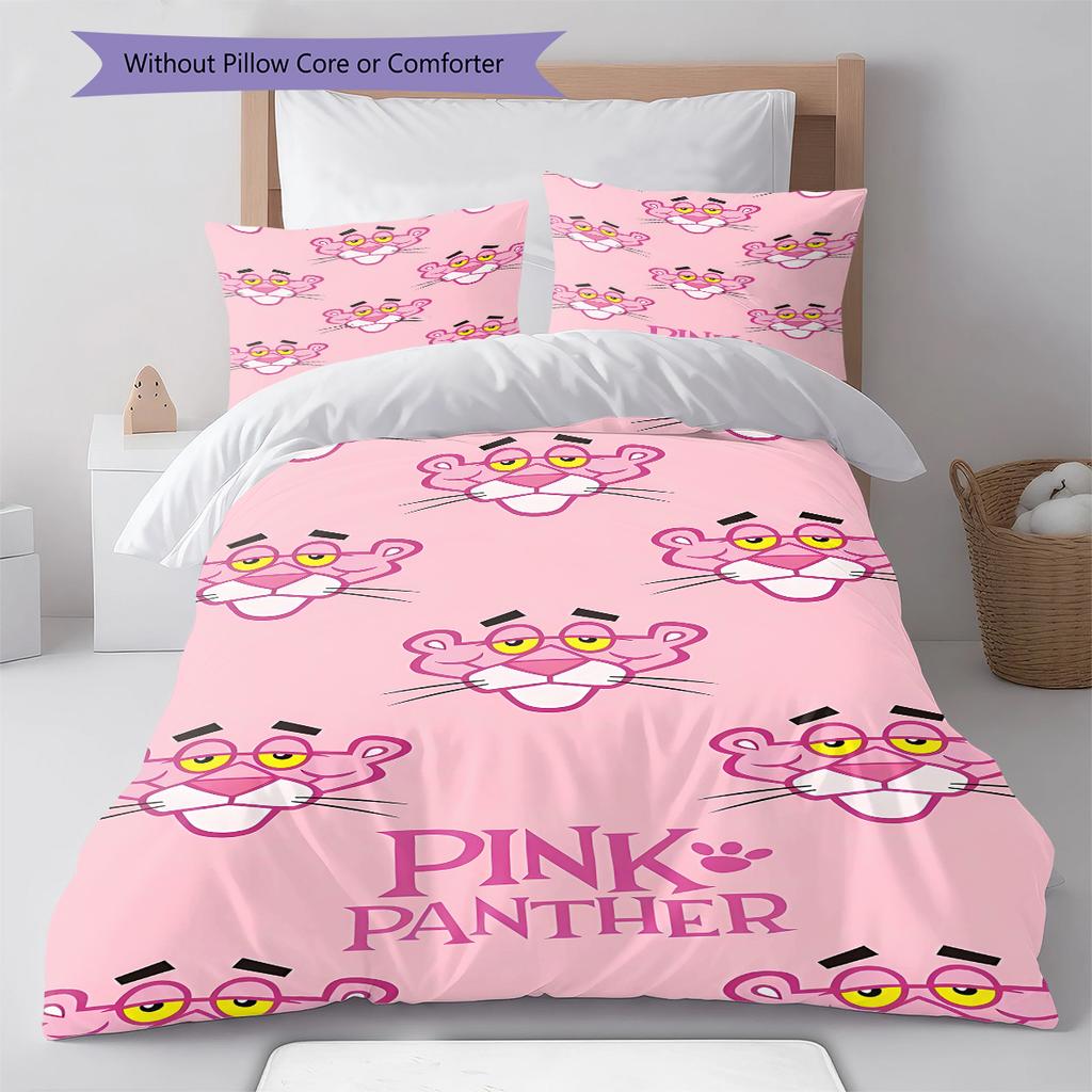 Juego de ropa de cama con estampado de la Pantera Rosa, funda nórdica y funda de almohada. Regalo ideal para el hogar o cumpleaños. (1 * funda nórdica + 2 * fundas de almohada, sin núcleo)