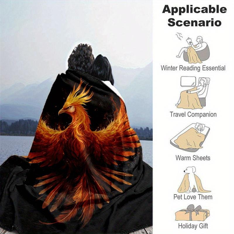 1pc Phoenix Printing Lightweight Flannel Blanket, Comfortable and Warm Blanket, for Camping Sofa Bed and Couch Office, in All Seasons