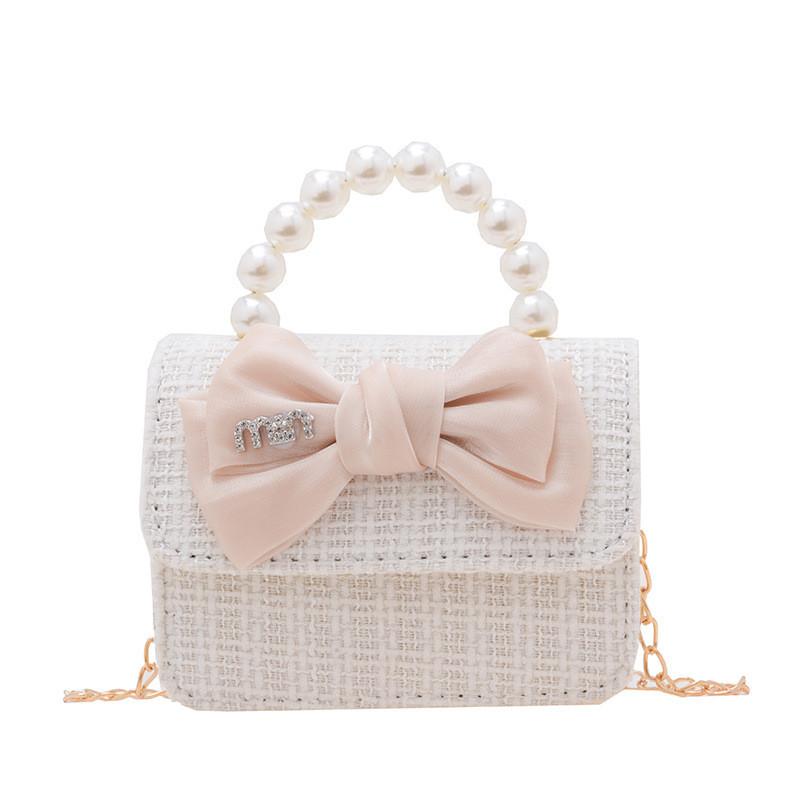 Stylish Children's Handbag With Pearl Detail And Cute Bow For Little Girls