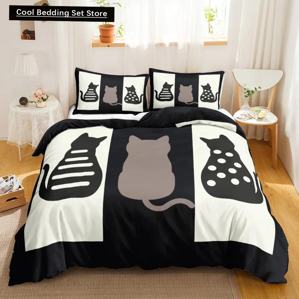 3PCS Single-sided Printed Bedding Set ,Comforter Cartoon Cute Cat Duvet Bedding Cover Pillows Comfortable Bedspreads BeddingSet
