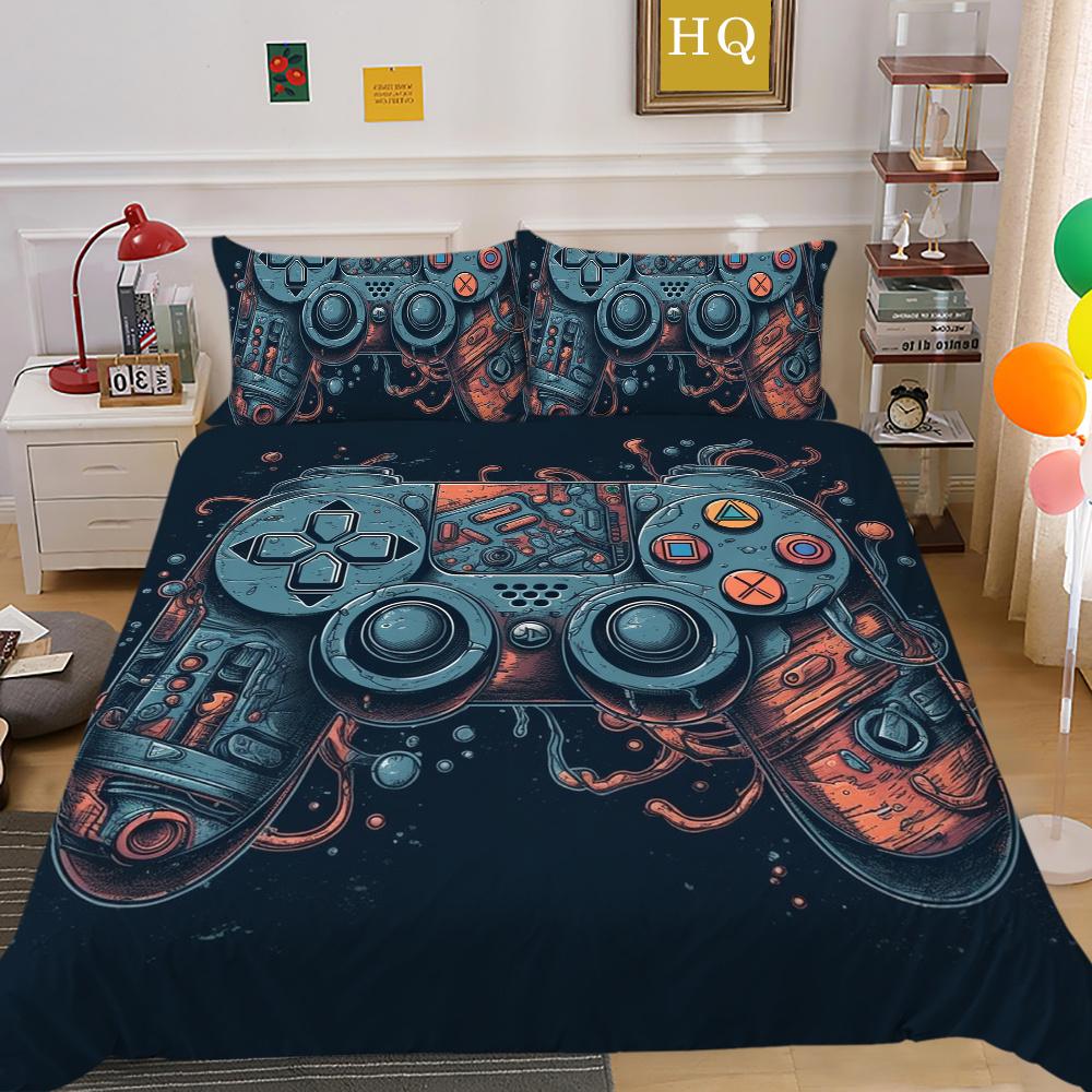 Housse de literie imprimée avec poignée de jeu de luxe, taie d'oreiller en Polyester, Style homme, vêtements de maison, housse de couette Queen Size