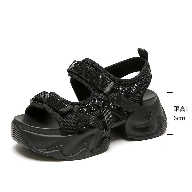 2025 new rhinestone platform sandals women's summer casual wear sports increase not tired feet sandals women's shoes