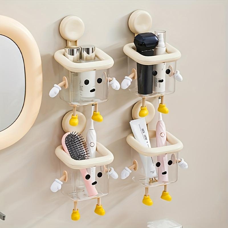1PC Cute Cartoon Face Bathroom Storage Rack - Punching-free adhesive wall storage, dedicated to toothbrushes, cosmetics, razors and paper towels