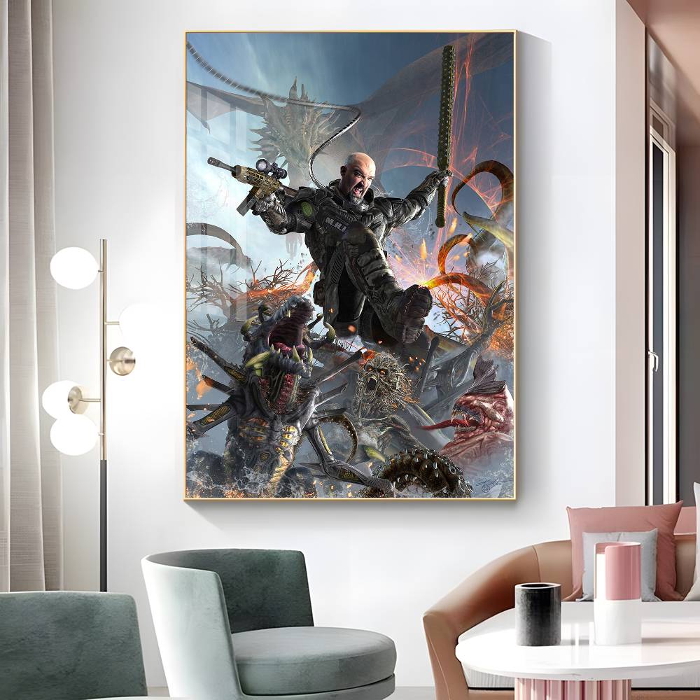 1 Stück Klassische Spiele M-Monster H-Jäger Poster Aufkleber Druck Wasserdichte Wandkunst Für Wohnzimmer Schlafzimmer Heimdekoration