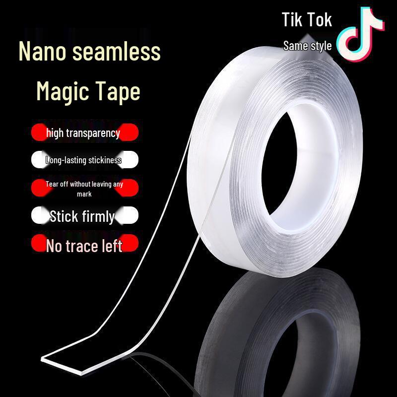 

Nano Double-Sided Transparent Tape: Traceless, Reusable Acrylic Magic Tape, Washable, Velcro, High Temperature Resistant. 1mm*3cm*1m