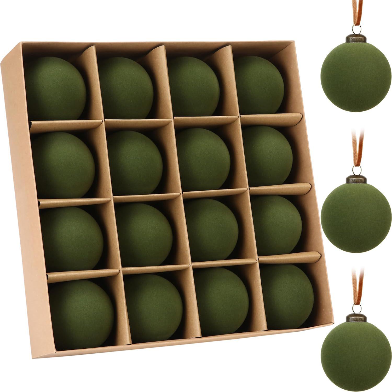Colorful Flocked Christmas Tree Ornaments - Set of Christmas Balls
