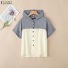 ZANZEA Women Casual Round Neck Summer Short Sleeve Hoodies Blouse