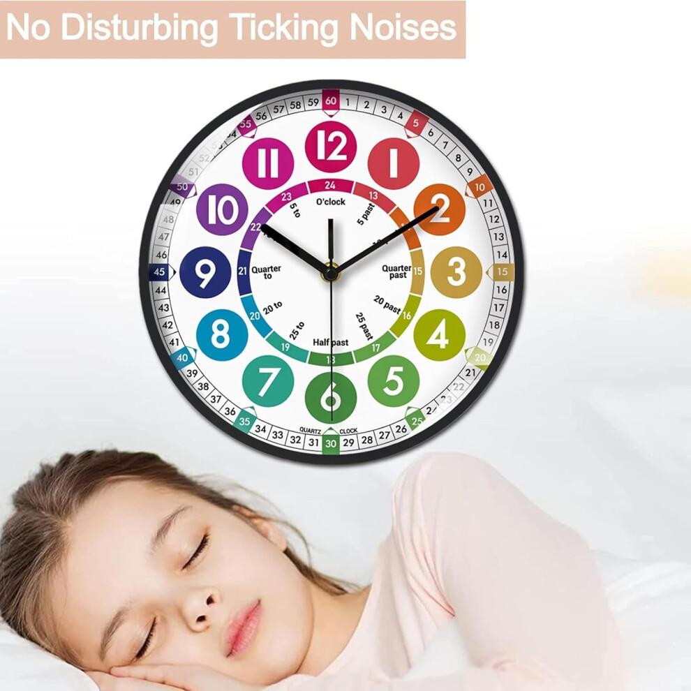 Learning Clock for Kids - Educational Analog Wall Clock, Colorful Battery Operated Time Teaching Tool for Children