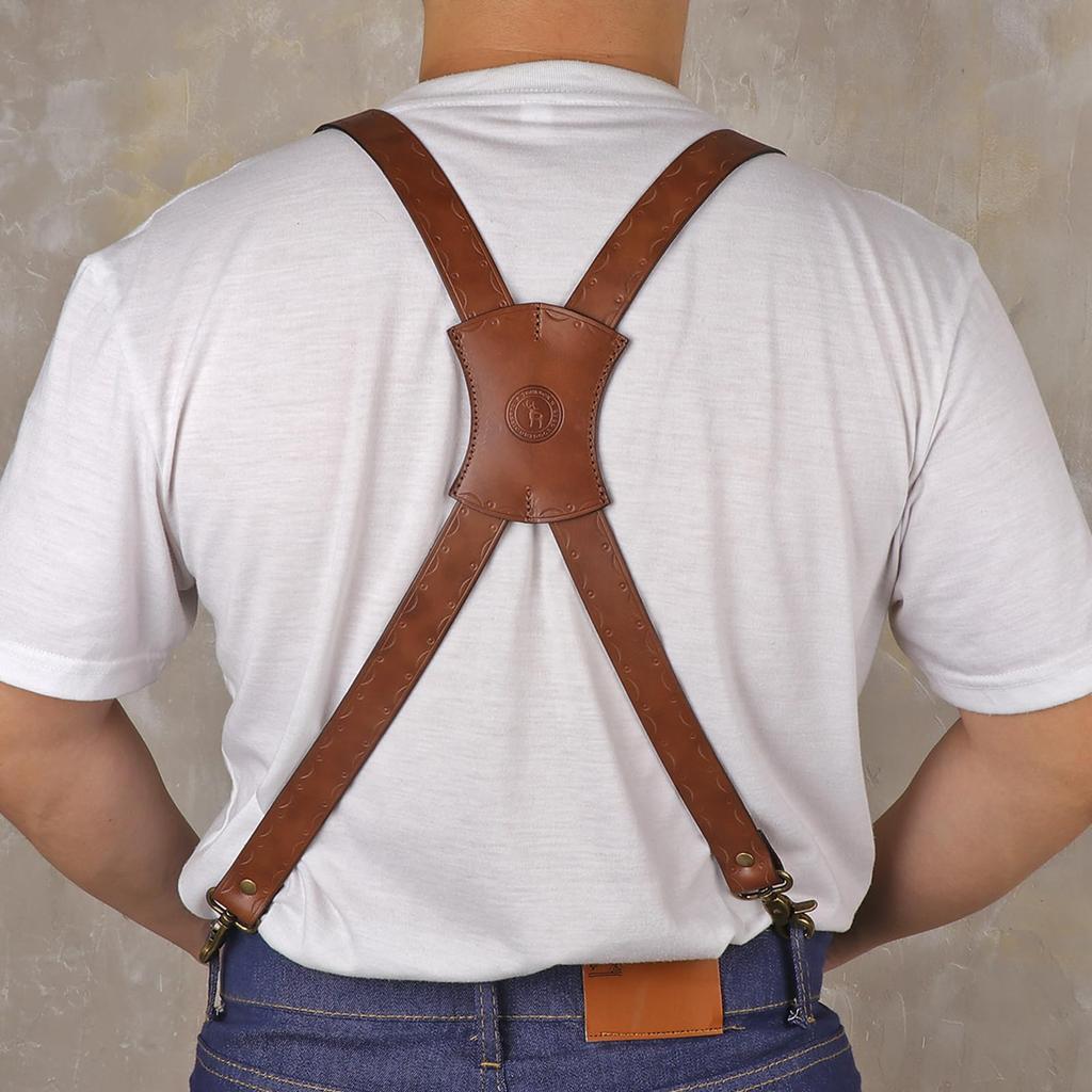 [TOURBON] Handcrafted X-shaped Suspenders, Genuine Leather, Unisex, Clip-on, Men's/Women's, Elegant Accessory, Ages 30s-50s, Gift/Present