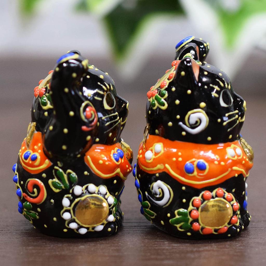 Kutani Ware Chibi Maneki Neko Black Pair (Black-PF)
