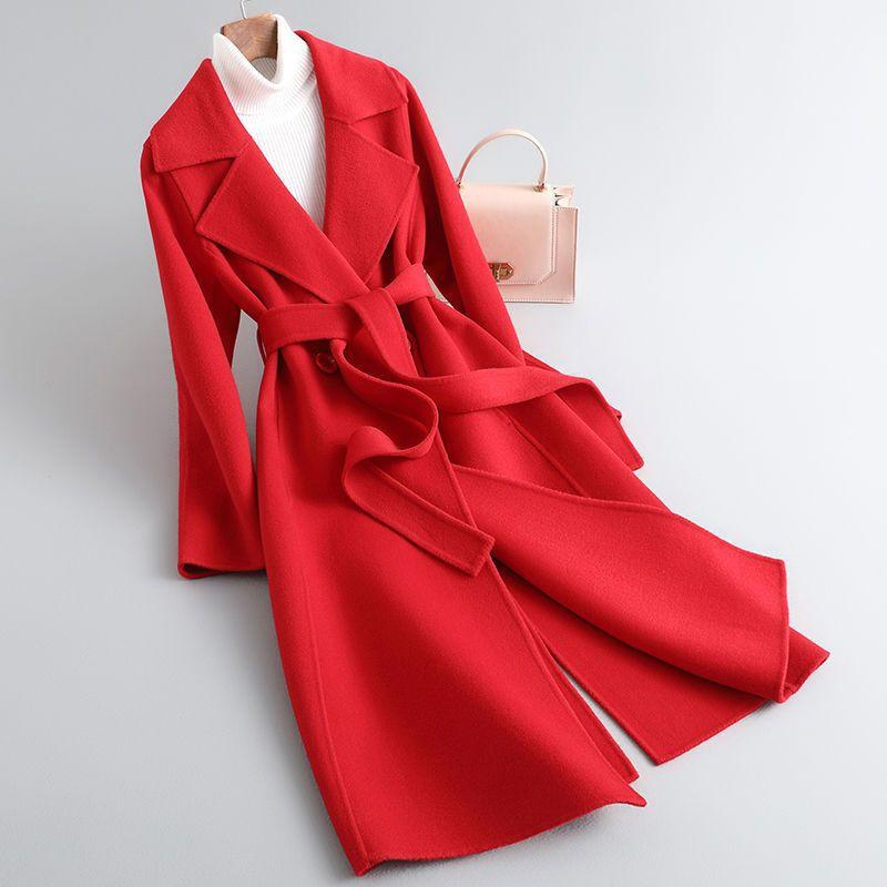 Herbst Neu Doppelseitiger Kaschmir-Mantel Damen Mittellang Überknie Slim Wollwollmantel