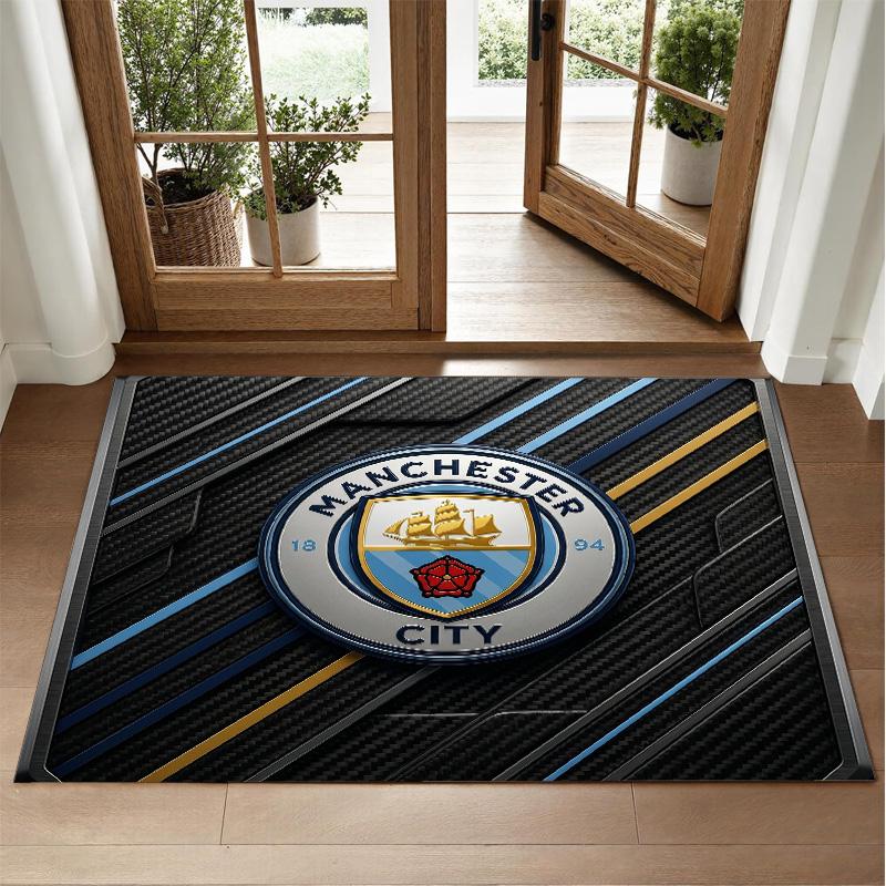 Manchester City Design Crystal Velvet Rug Soft Decorative Mat for Bedroom Entrance