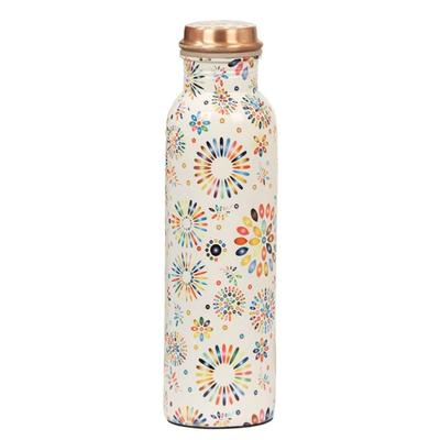 Designer-Wasserflasche aus Kupfer | Auslaufsicherer Schutz | Ayurveda- und Yoga-Gesundheitsvorteile (1000ml, Regenbogen-Design, 1 Stück)