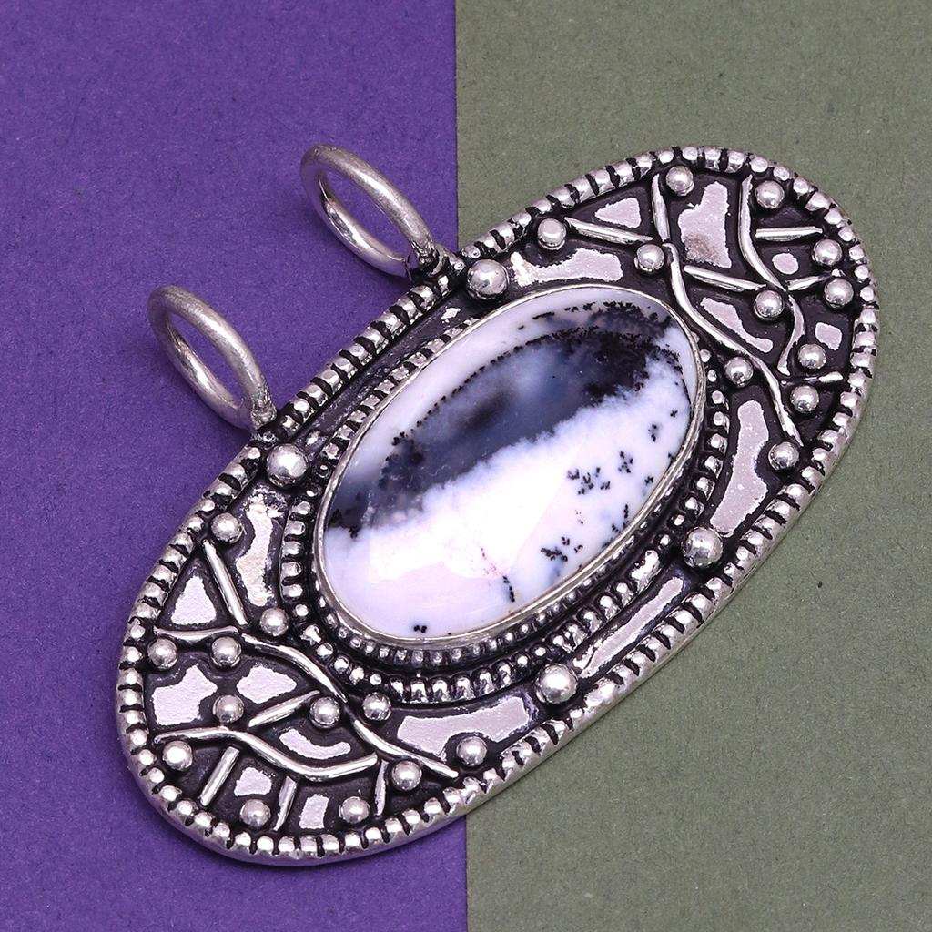 Dendrite Silver Necklace Garnet Gifted Jewelry Opal, 18" Gemstone Opal