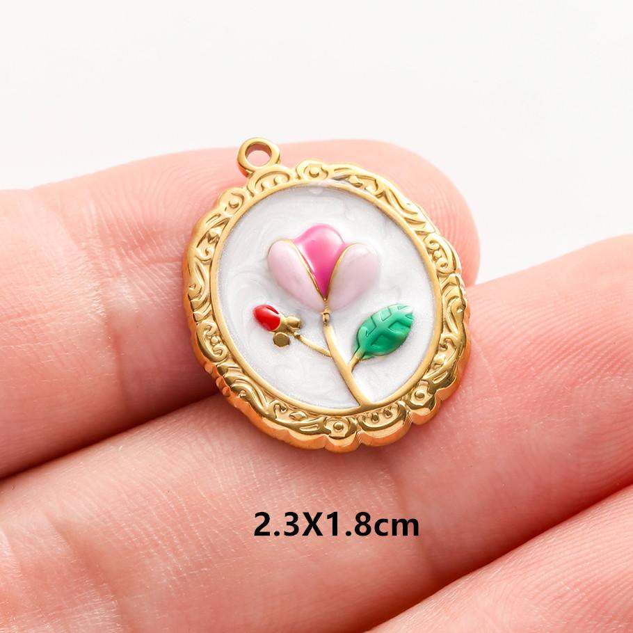 3 pezzi Ciondoli Fiore Eleganti Fatti a Mano a Goccia d'Olio Rosa Blu Acciaio Inossidabile Per Creazione Gioielli Collana Bracciale Portachiavi