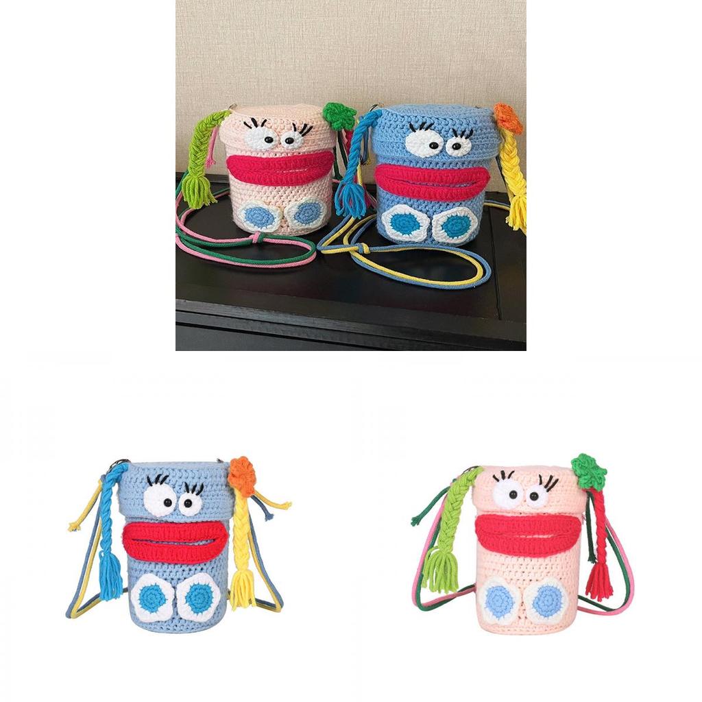 Handwoven Woolen Cute Cartoon Messenger Bag With Phone Pocket For Daily Use