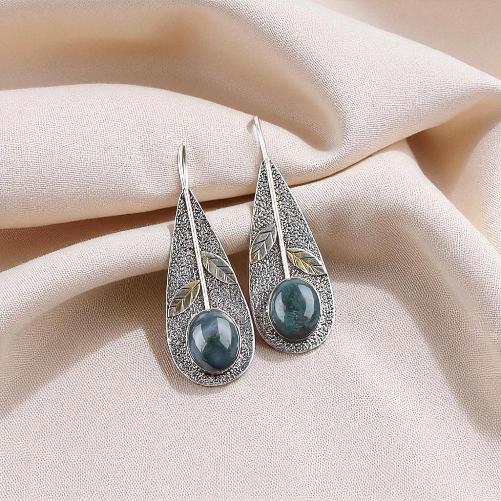 

Натуральный Моховой Агат Драгоценный Камень 925 Стерлинговое Серебро Ювелирные Изделия Ручной Работы Серьги 2,00 EE-72-28