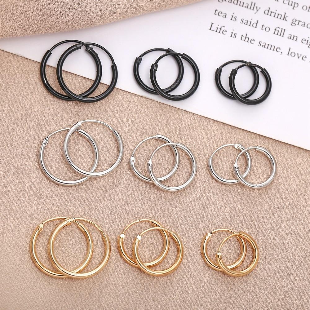 Gold Hoop Earring for Women Fashion Black Silver Color Punk Ear Rings Men Circle Earrings Hoops Hip Hop Jewelry Unisex