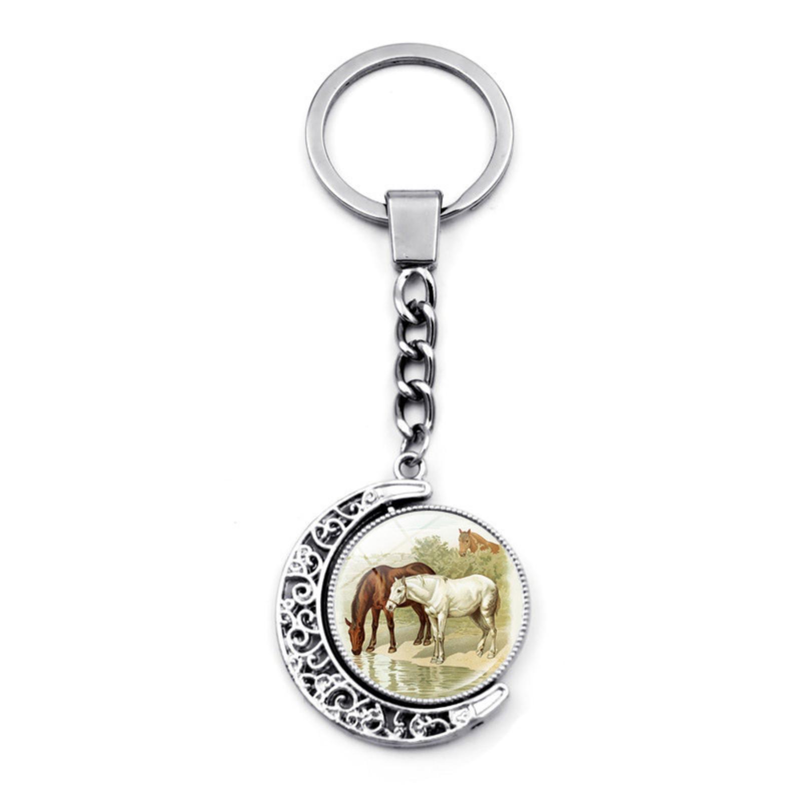 

Year Of Horse Commemorative Keychain/bag Charm, Double-sided Rotating Pendant Key Ring. One Size