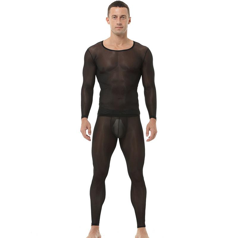 Men's Sheer Ice Silk Underwear Set - Sexy, Tight-Fitting, See-Through Fitness Base Layer