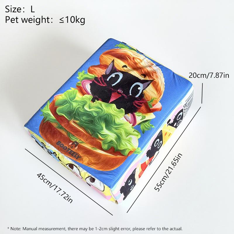 BOOTEELY Cartoon Hamburger Black Cat Snack Box Plush Cat Bed Spacious Cozy Pet Nest For Cats' Comfortable Rest With Cute Design