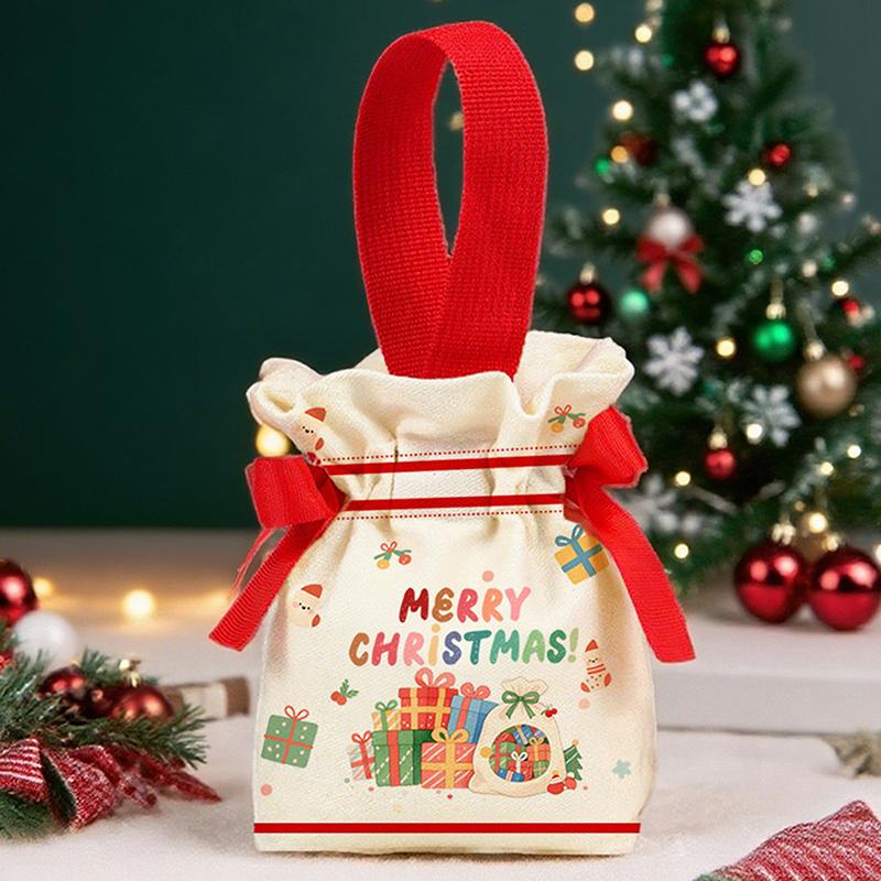 Christmas Canvas Drawstring Bag Christmas Candy Gift Packaging Bag Cartoon Handbag For Apple Diy  Year Xmas Home Party Supply