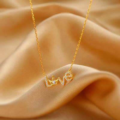 925 Sterling Silver Zircon Crown LOVE Heart Necklace Female Golden Wedding Clavicle Chain Jewelry Best Gift