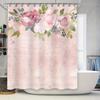 Watercolor Floral Bath Curtains: Pink Green Roses with Woven Texture for Bathroom Decor Bathtub Shower Door Panels Home Linen Se