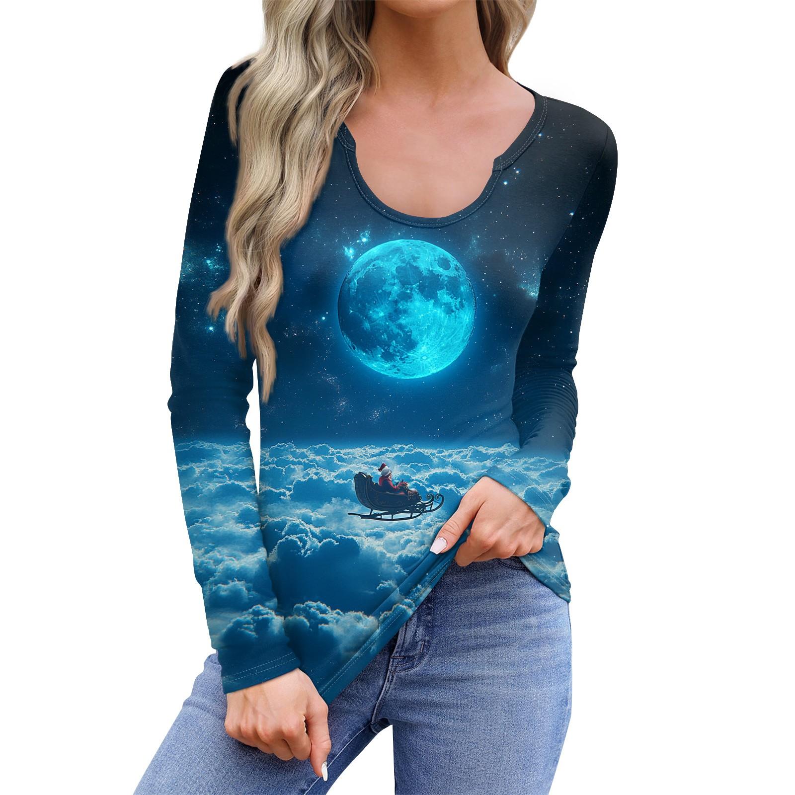 

Женская повседневная модная удобная рубашка с длинным рукавом и U-образным вырезом, повседневная свободная футболка, топы XXL тёмно-синий