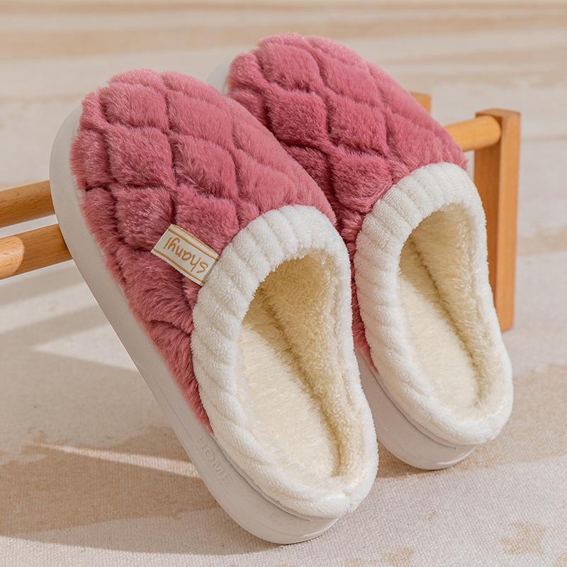 Women's and Men's Non-Slip Plush Cotton Slippers for Spring, Autumn, and Winter