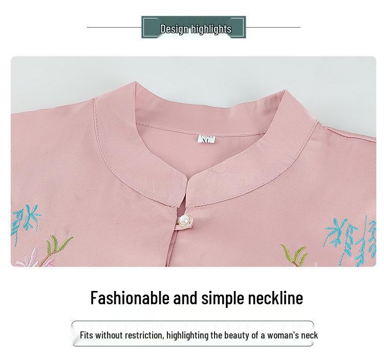 Zomerblouse in Chinese stijl met zeven mouwen voor dames van oma (70-jarige Moeder)