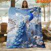 1pc 2D Flat Printing Spring & Summer New Arrival Peacock And Flower Theme Digital Print Blanket, All Seasons, Casual Throw, 100% Polyester Soft And Co
