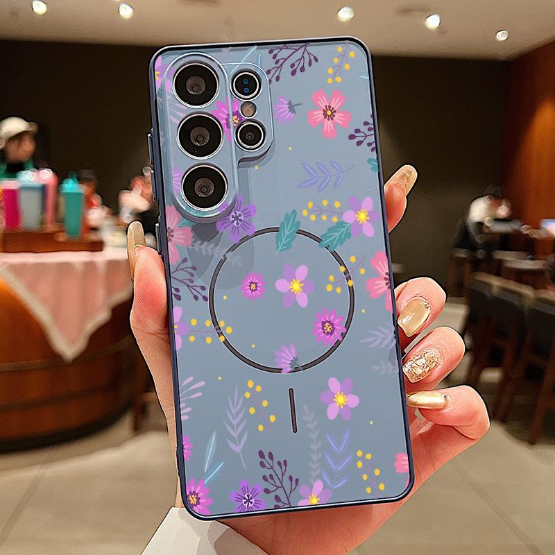 INS Sunflower Print Magnetic Case For Samsung S26 Ultra S25 Edge S24 FE S23 S22 Plus A54 A15 A35 A55 A16 A36 A56 A17 A37 A57 5G Matte Cover