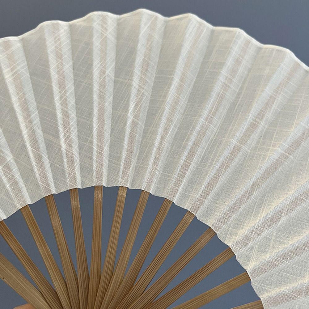 Ventilador de Concha Mini con Marco de Bambú Tela de Algodón Lino Ventilador de Baile Retro Creativo Ventilador de Mano Regalo
