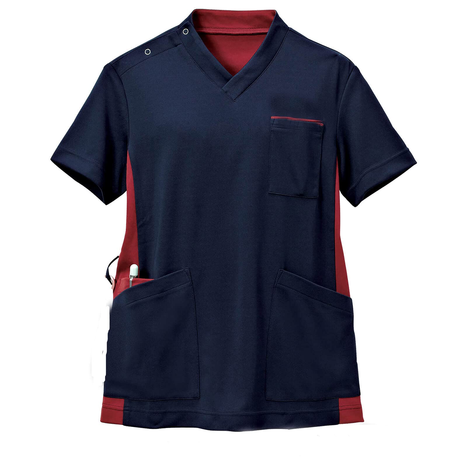 Anfamie Powder Stretch Scrub with Side Suitable for Men and Medical Large Size with Navy x Burgundy Coloring Women Use Loop 5L 5580₽
