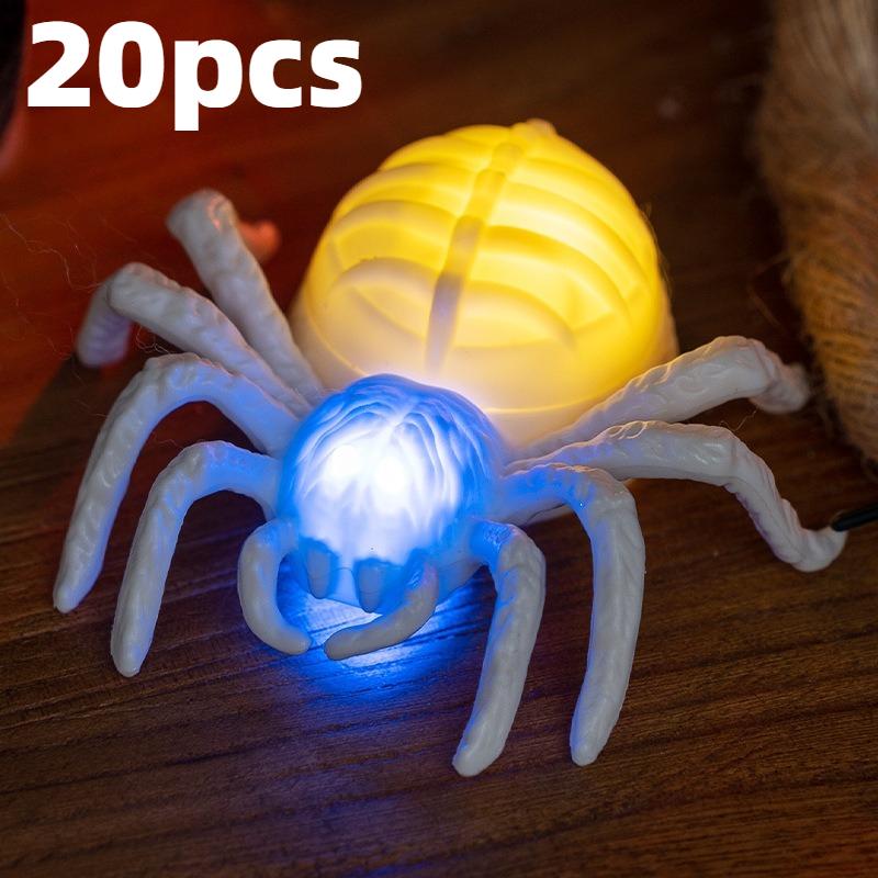 20PCS Waterproof Halloween LED Light Up Spider Decor, Realistic Luminous Horror Spider Figurines, Indoor Desktop Party Ornaments