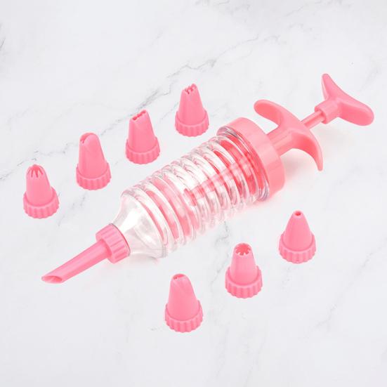 1 Set Pastry Nozzle Kit Food Grade Safe Pink DIY Baking Cake Decorating Syringe for Kitchen