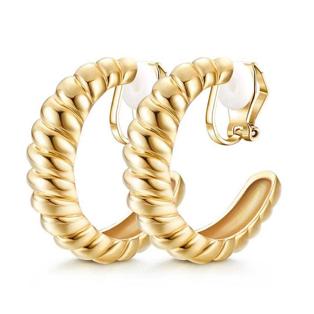 9 Paare Auffällige Vergoldete Clip-Ohrringe Chunky Creolen Design Ohrschmuck für Frauen Nicht durchstochene Ohrringe